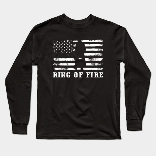 Distressed American Flag Ring of Fire Long Sleeve T-Shirt by Symmetry Stunning Portrait